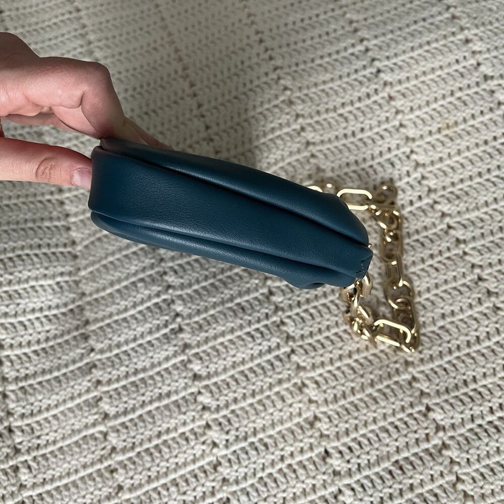 A New Day Teal and Gold Baguette Evening Shoulder Bag With Chain Handle - Picture 7 of 9